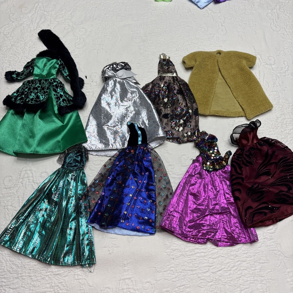 VTG 90's Lucky Ind Co Brand Barbie sized Metallic Gowns 7 Dress Lot